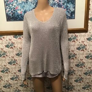 Chico's Metallic Silver Knit Blouse